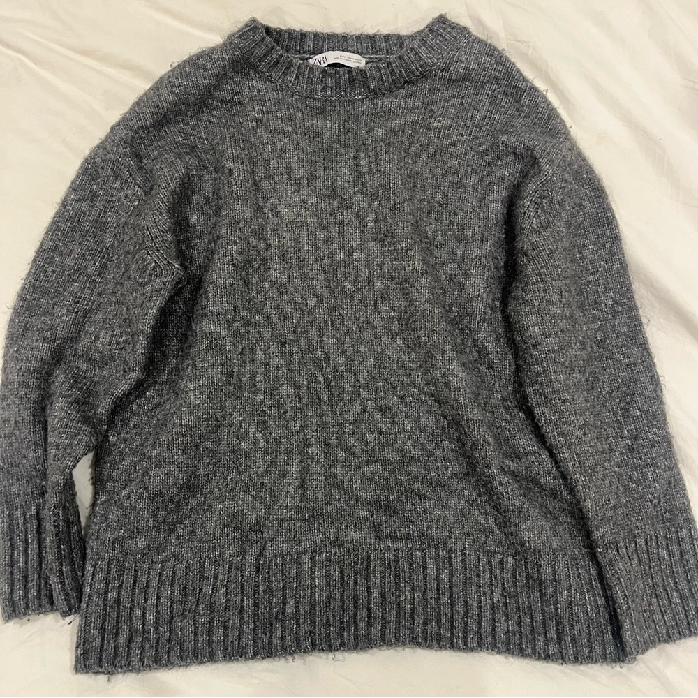 Zara Gray Knit Crew Neck Sweater